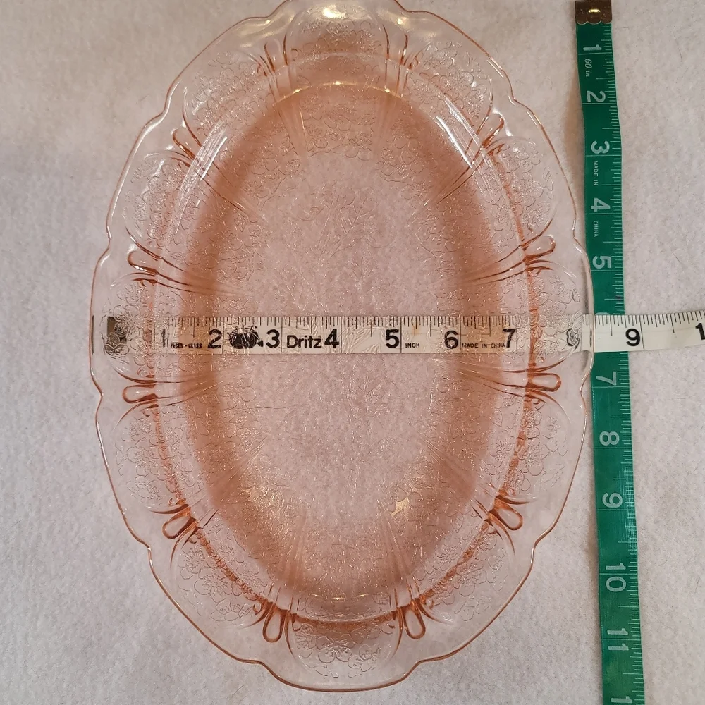 0779. Vintage Jeanette Glass Platter ~ Pink Cherry Blossom ~ Depression Glass ~